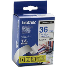 Brother TZ263 Blue On White 36mm Gloss Laminated Labelling Tape 8mm for P-Touch